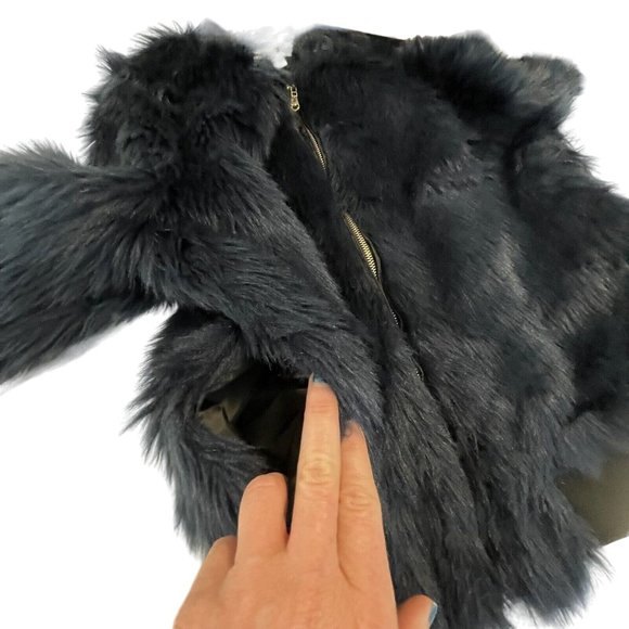 SAY WHAT? Faux Fur Jacket Coat Size Small Midnight Blue with Black Trim - Picture 12 of 14